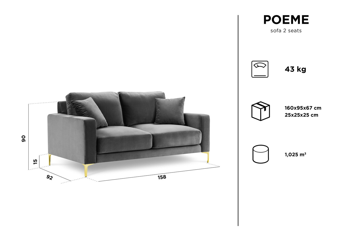 Kahden hengen samettisohva Kooko Home Poeme, vaaleansininen hinta ja tiedot | Sohvat ja vuodesohvat | hobbyhall.fi