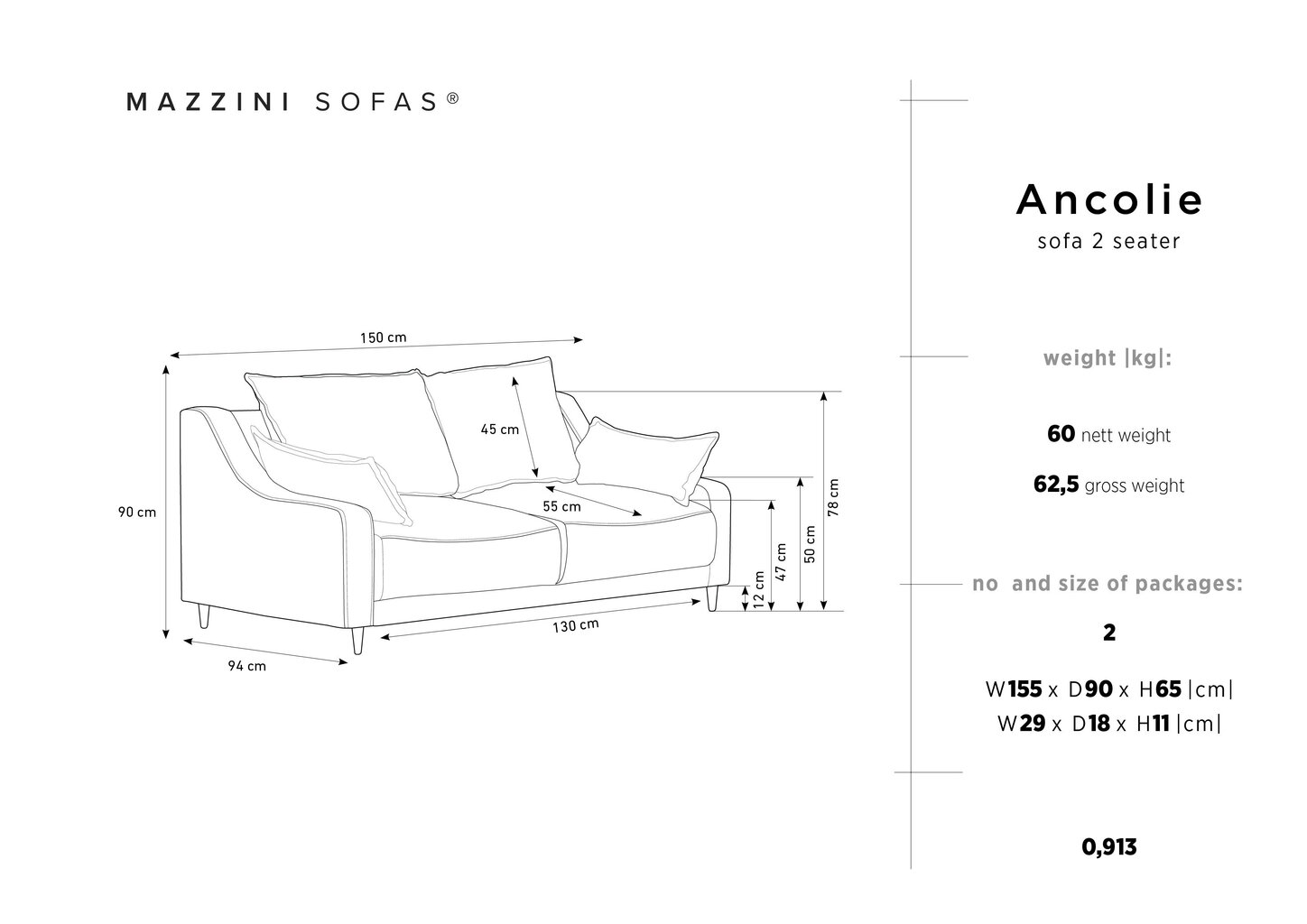 Kahden hengen sohva Mazzini Sofas Ancolie, vaaleanruskea hinta ja tiedot | Sohvat ja vuodesohvat | hobbyhall.fi