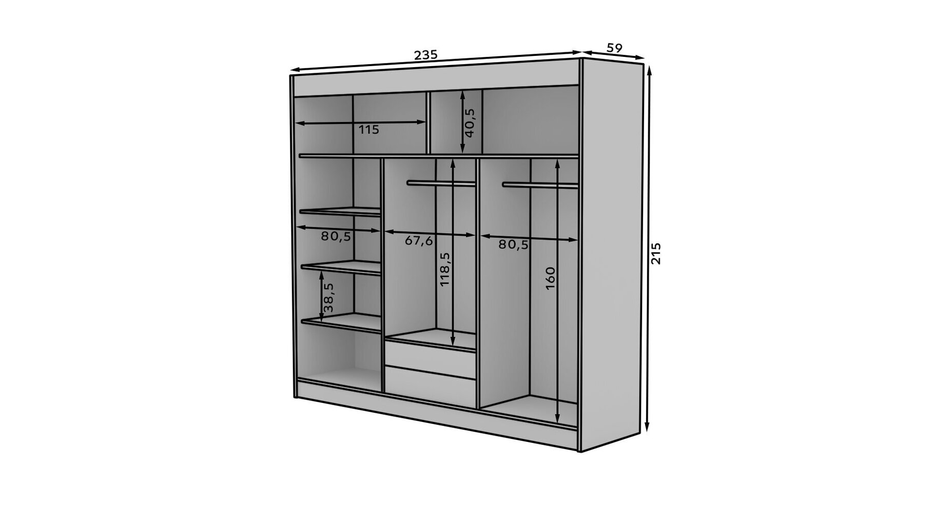 Kaappi ADRK Furniture Erwin 235, harmaa hinta ja tiedot | Kaapit | hobbyhall.fi