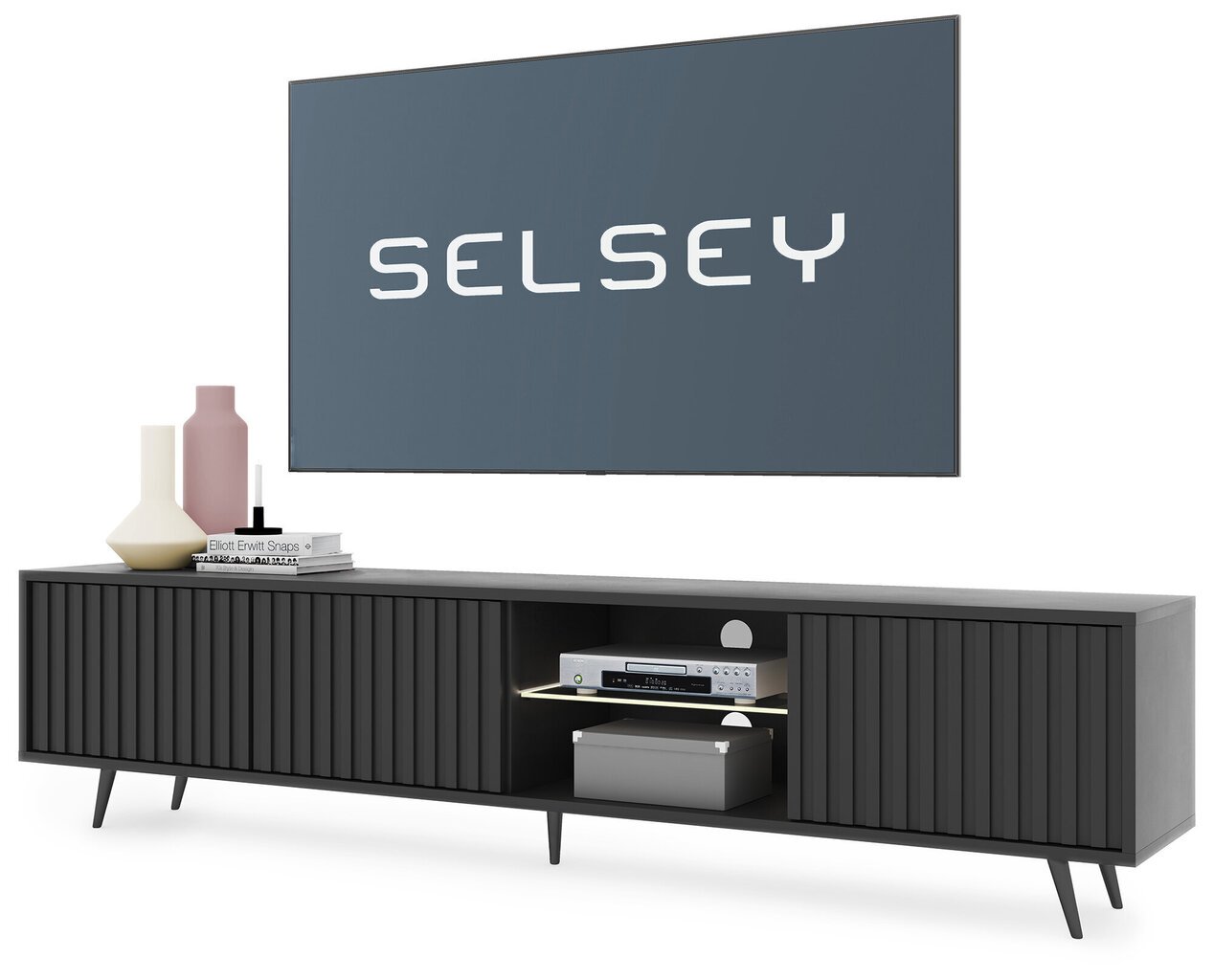 TV-taso Selsey Bello 175 cm, musta hinta ja tiedot | TV-tasot | hobbyhall.fi
