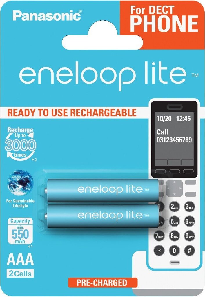 Panasonic eneloop akku lite AAA 550 Dect 2BP hinta ja tiedot | Kameran akut | hobbyhall.fi