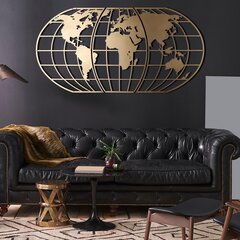 Seinäkoristelu World Map Globe Gold, 1 kpl. hinta ja tiedot | Sisustustuotteet | hobbyhall.fi