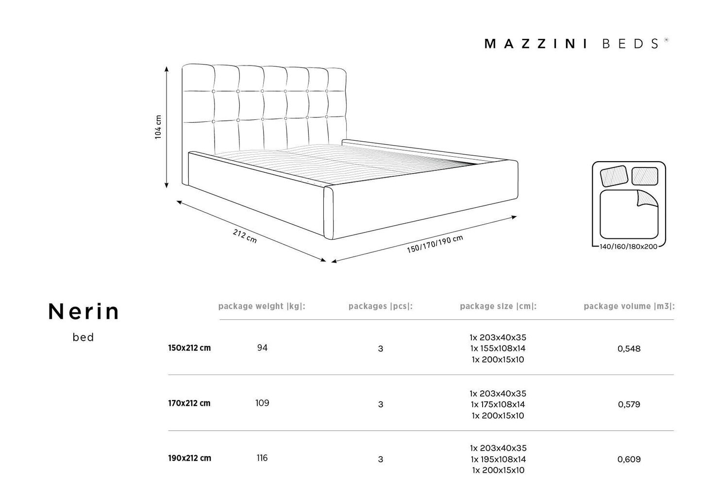 Sänky Mazzini Beds Nerin 140x200 cm, beige hinta ja tiedot | Sängyt | hobbyhall.fi