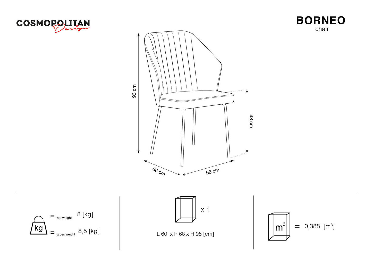 Tuoli Cosmopolitan Design Borneo 5, tummansininen hinta ja tiedot | Ruokapöydän tuolit | hobbyhall.fi