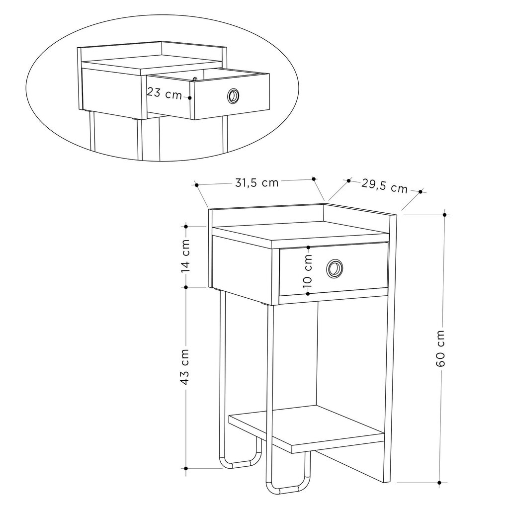 Yöpöytä Kalune Design D855(I), 60 cm, vaaleanruskea/musta hinta ja tiedot | Yöpöydät | hobbyhall.fi