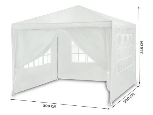 Puutarhapaviljonki, 3x3 m, valkoinen hinta ja tiedot | Puutarhapaviljongit | hobbyhall.fi