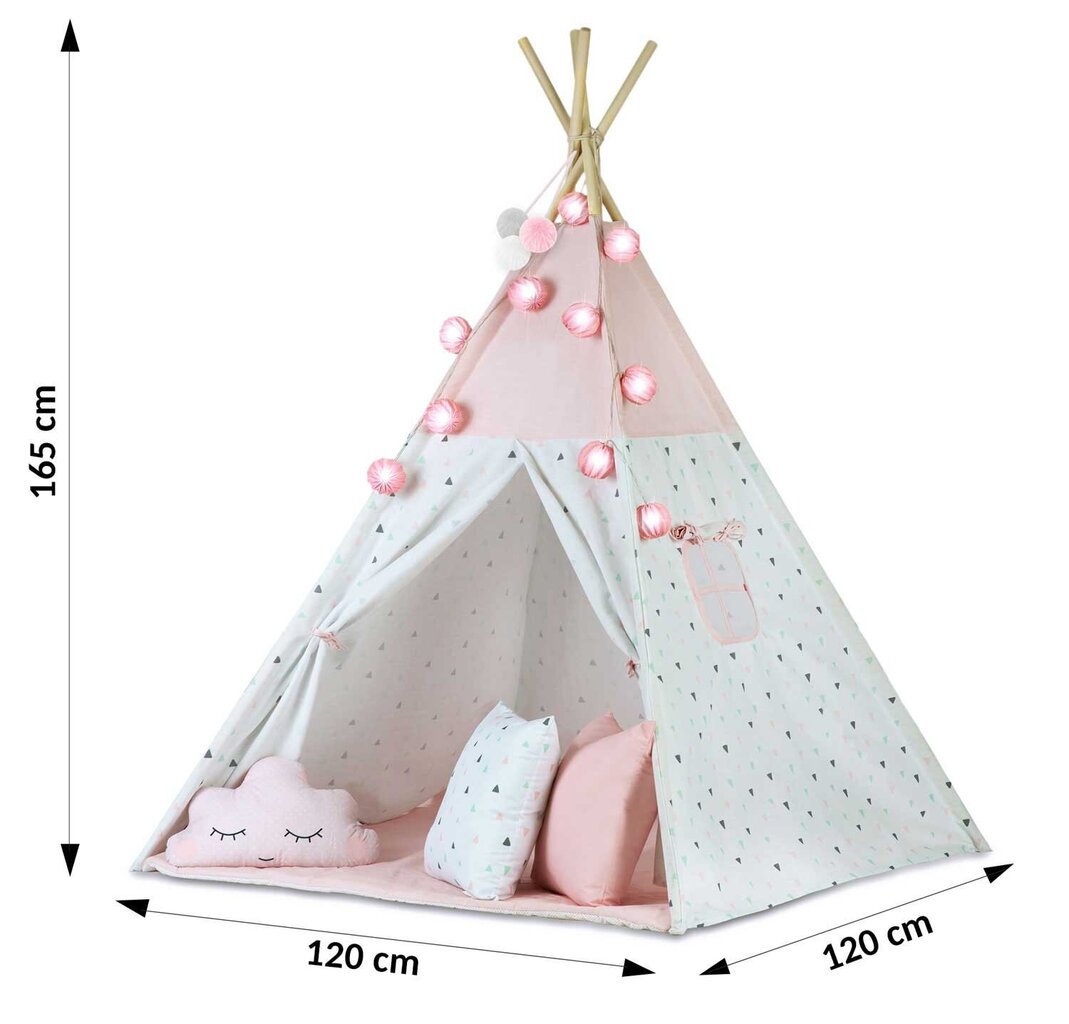 Lasten teltta koristenauhalla ja valoilla, vaaleanpunainen hinta ja tiedot | Lasten leikkimökit ja -teltat | hobbyhall.fi