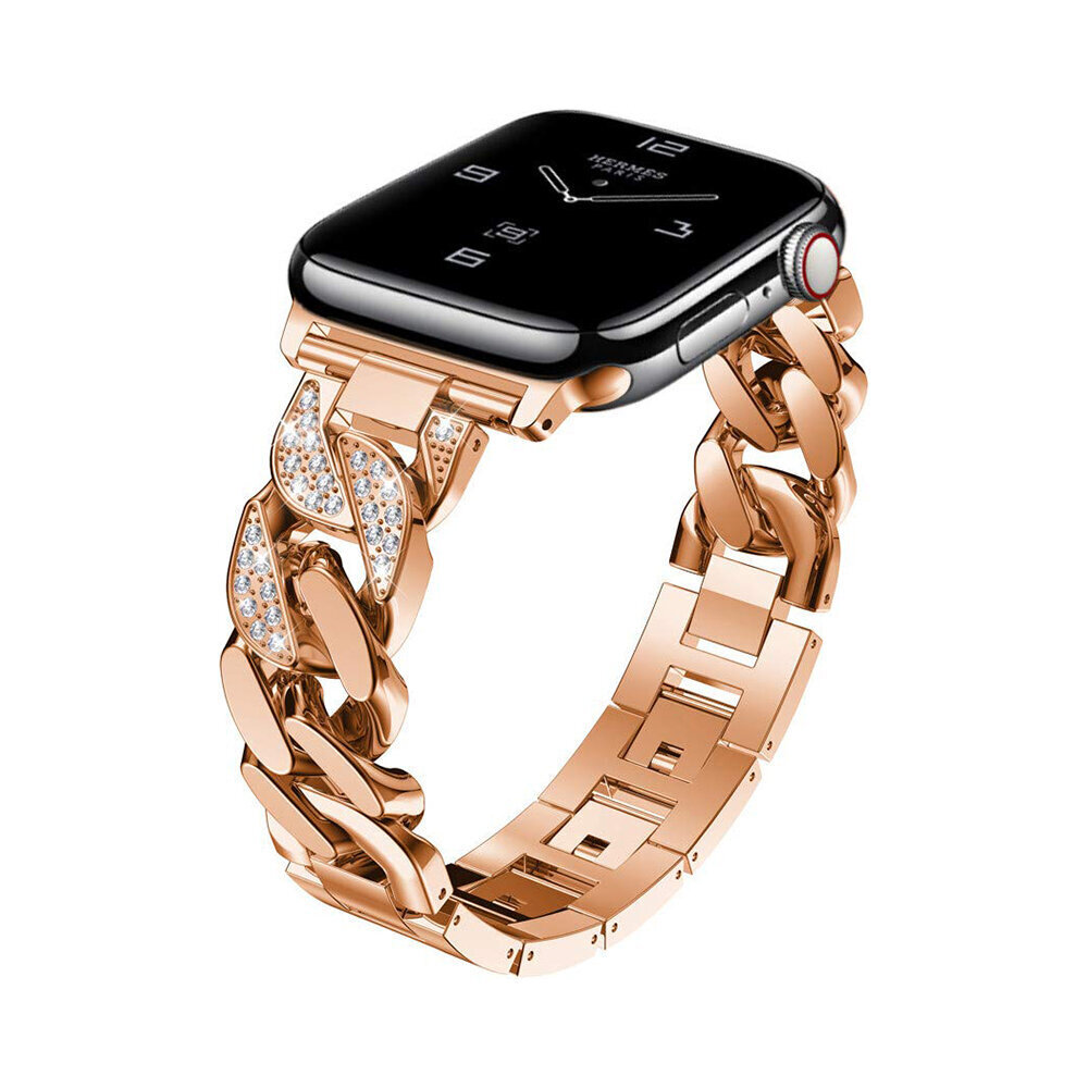 Apple Watch Diamond Chain Teräsranneke – Roosa Kulta 38/40/41mm hinta ja tiedot | Älykellojen ja aktiivisuusrannekkeiden lisätarvikkeet | hobbyhall.fi