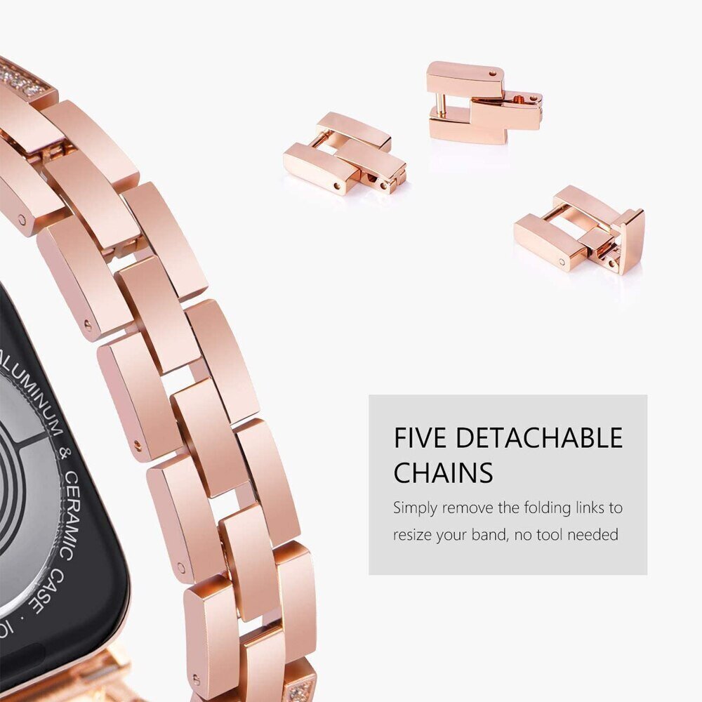 Apple Watch Diamond Bracelet – Vaaleanpunainen Kulta 42/44/45mm hinta ja tiedot | Älykellojen ja aktiivisuusrannekkeiden lisätarvikkeet | hobbyhall.fi