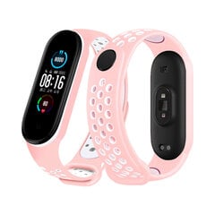 Xiaomi Mi Band 5/6 Sport Urheilullinen silikonihihna – Pinkki/Valkoinen hinta ja tiedot | Älykellojen ja aktiivisuusrannekkeiden lisätarvikkeet | hobbyhall.fi