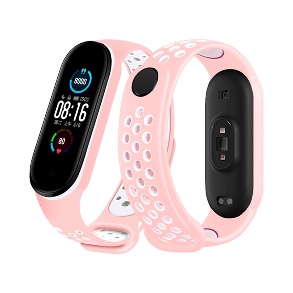 Xiaomi Mi Band 5/6 Sport Urheilullinen silikonihihna – Pinkki/Valkoinen hinta ja tiedot | Älykellojen ja aktiivisuusrannekkeiden lisätarvikkeet | hobbyhall.fi