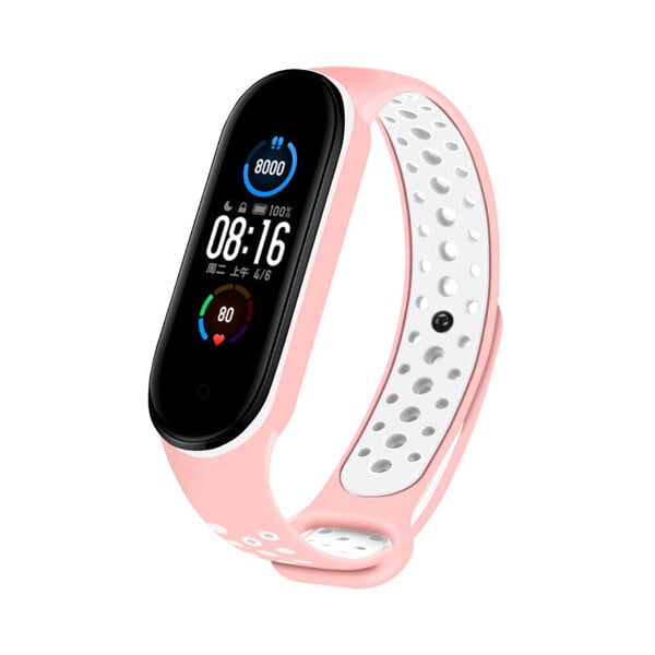 Xiaomi Mi Band 5/6 Sport Urheilullinen silikonihihna – Pinkki/Valkoinen