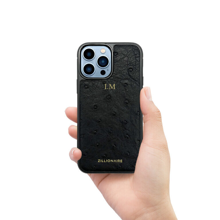 ZILLIONAIRE iPhone 13 Pro Max (6,7″) Ostrich Skin nahkainen suojakuori – Musta hinta ja tiedot | Puhelimen kuoret ja kotelot | hobbyhall.fi