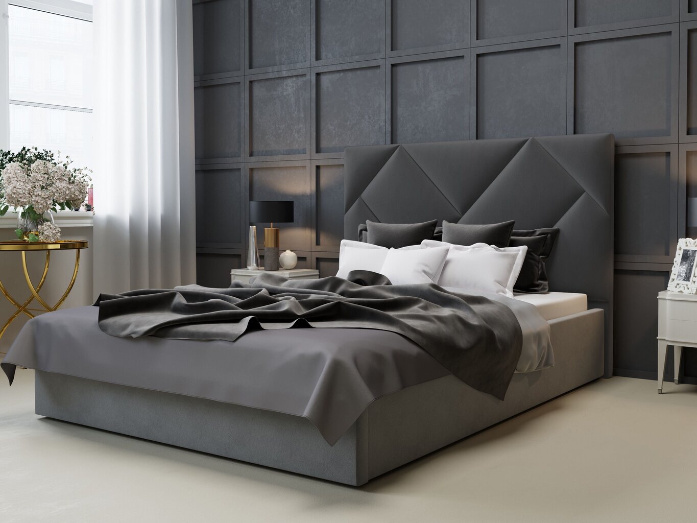 Interieurs86 Haussmann -sängynpääty, 180 cm, tummanharmaa hinta ja tiedot | Sängyt | hobbyhall.fi