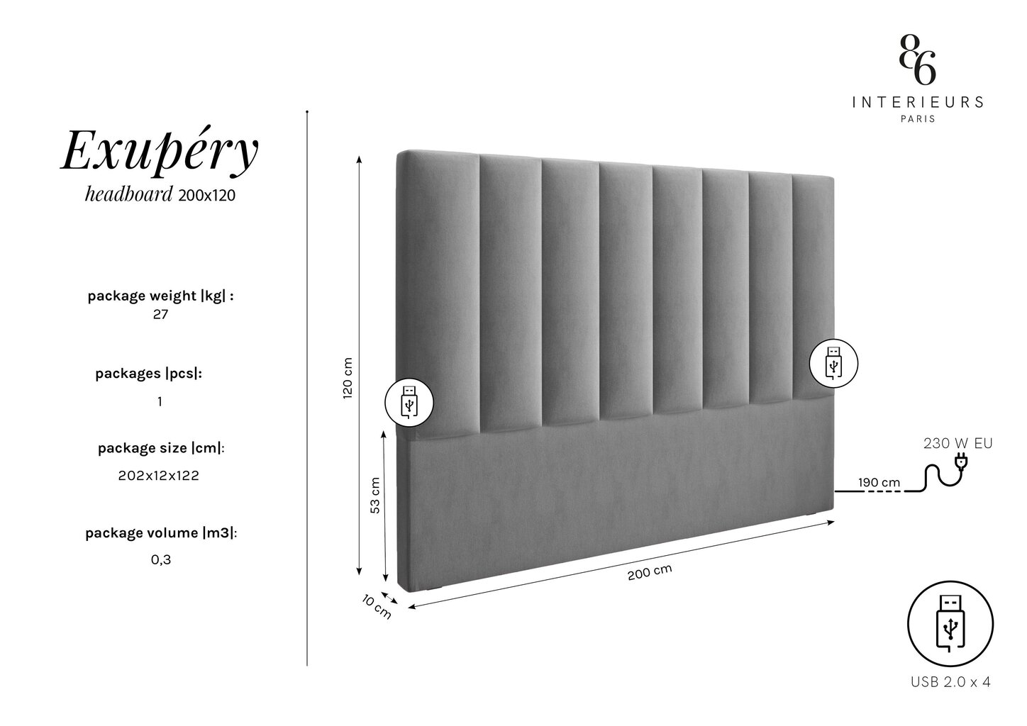 Interieurs86 Exupery -sängynpääty, 200 cm, tummanharmaa hinta ja tiedot | Sängyt | hobbyhall.fi
