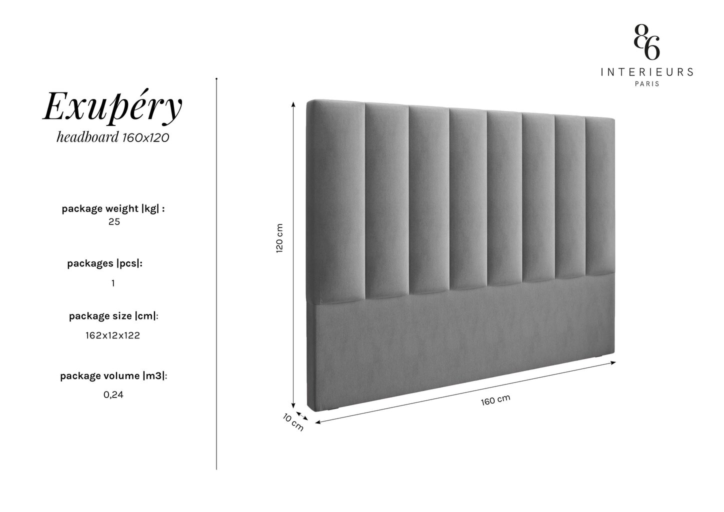 Interieurs86 Exupery -sängynpääty, 160 cm, harmaa hinta ja tiedot | Sängyt | hobbyhall.fi