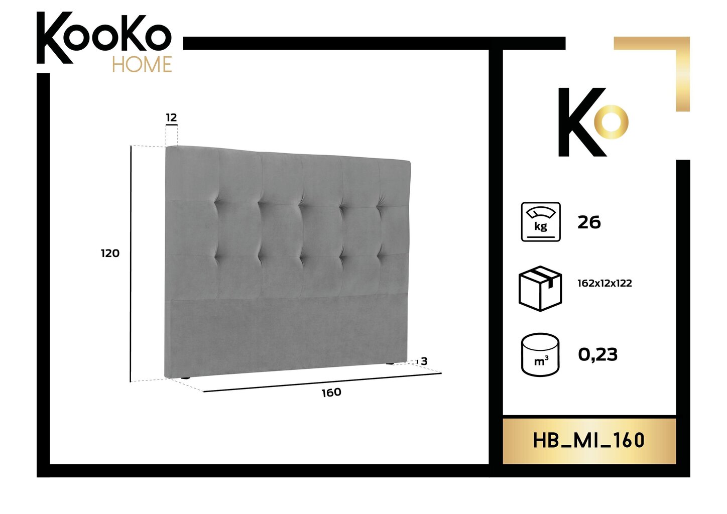 Kooko Home Mi -sängynpääty, 160 cm, vaaleanharmaa hinta ja tiedot | Sängyt | hobbyhall.fi