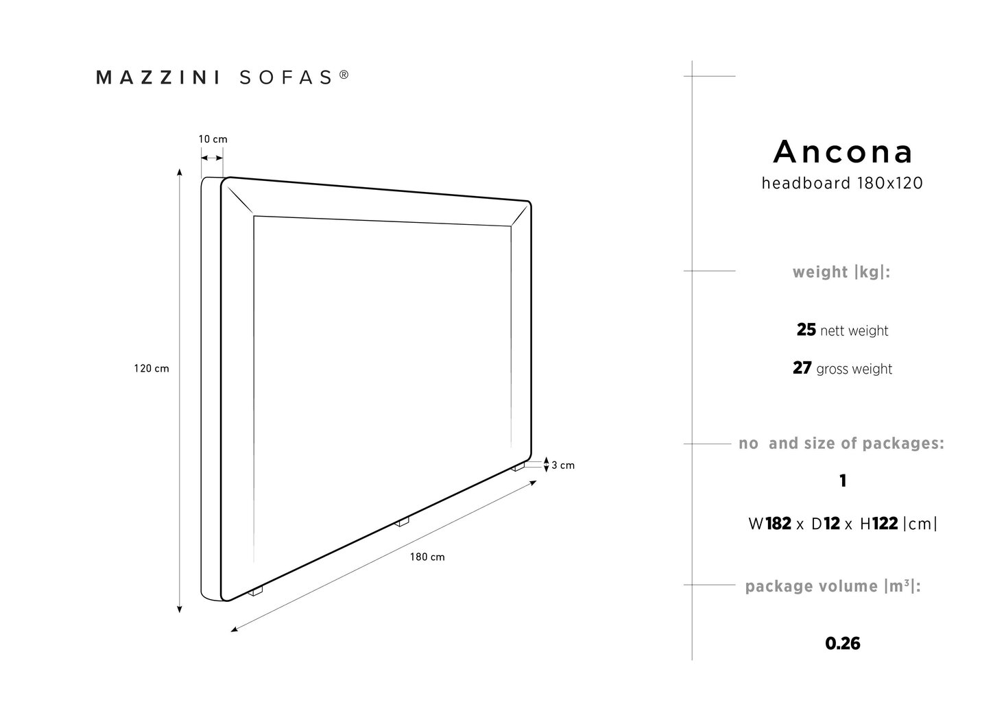 Mazzini Sofas Ancona -sängynpääty, 180 cm, kerma hinta ja tiedot | Sängyt | hobbyhall.fi