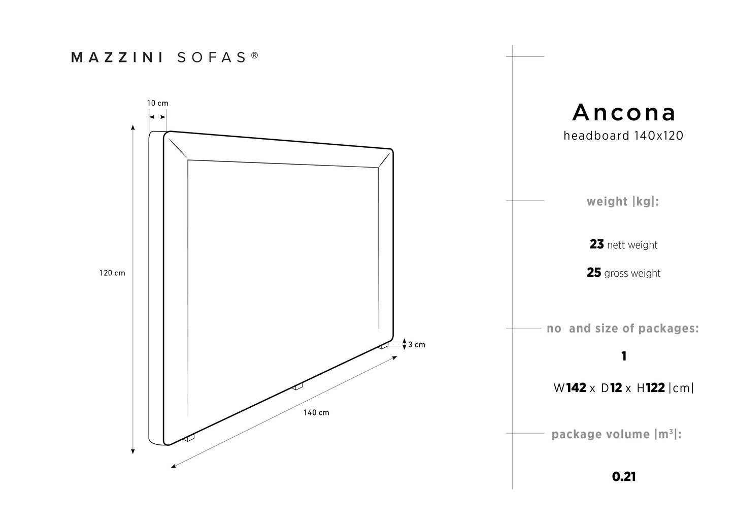 Mazzini Sofas Ancona -sängynpääty, 140 cm, kerma hinta ja tiedot | Sängyt | hobbyhall.fi