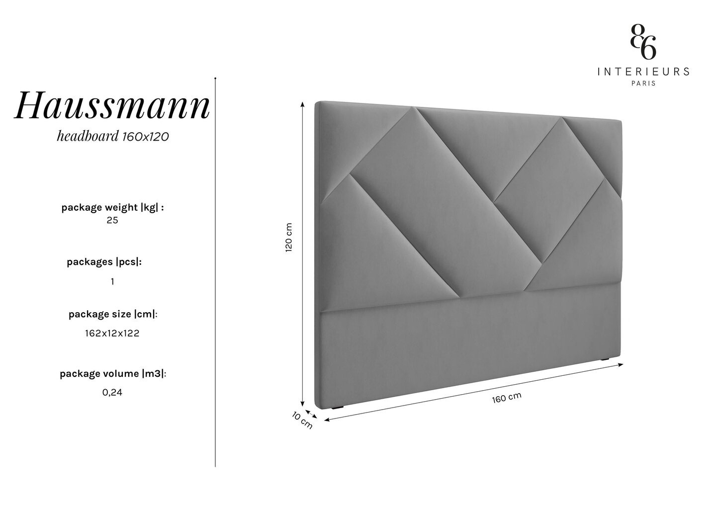 Interieurs86 Haussmann -sängynpääty, 160 cm, sininen hinta ja tiedot | Sängyt | hobbyhall.fi