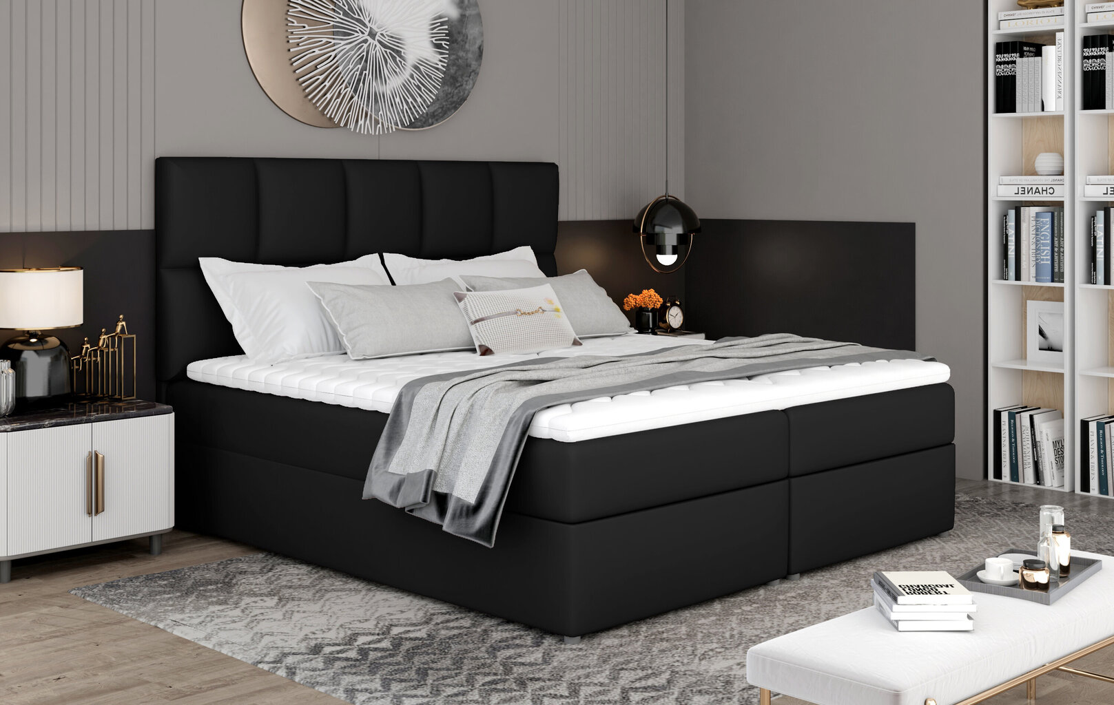 Sänky NORE Glossy 165x200 cm, musta ekonahka hinta ja tiedot | Sängyt | hobbyhall.fi