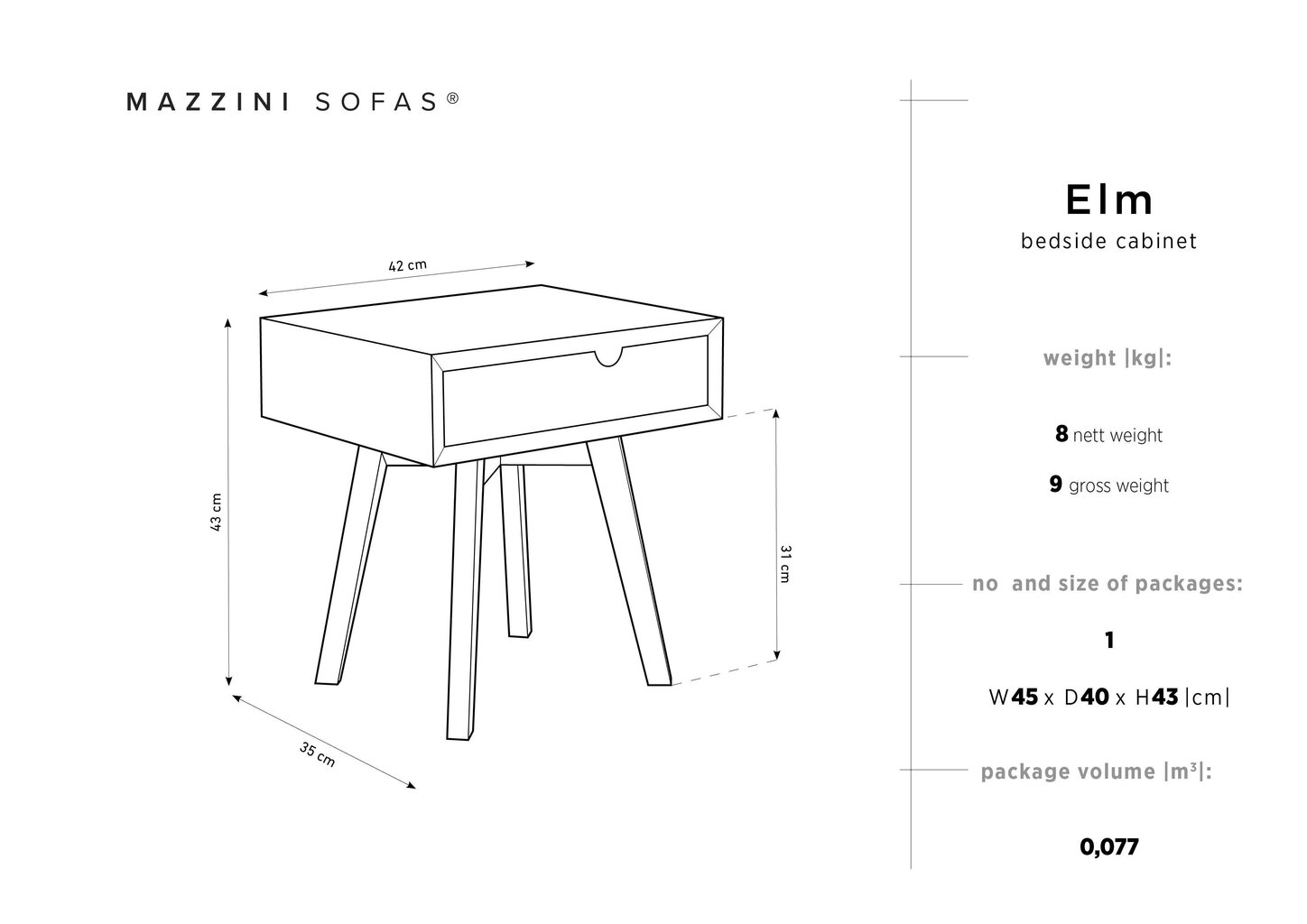 Yöpöytä Mazzini Sofas Elm, ruskea/valkoinen hinta ja tiedot | Yöpöydät | hobbyhall.fi