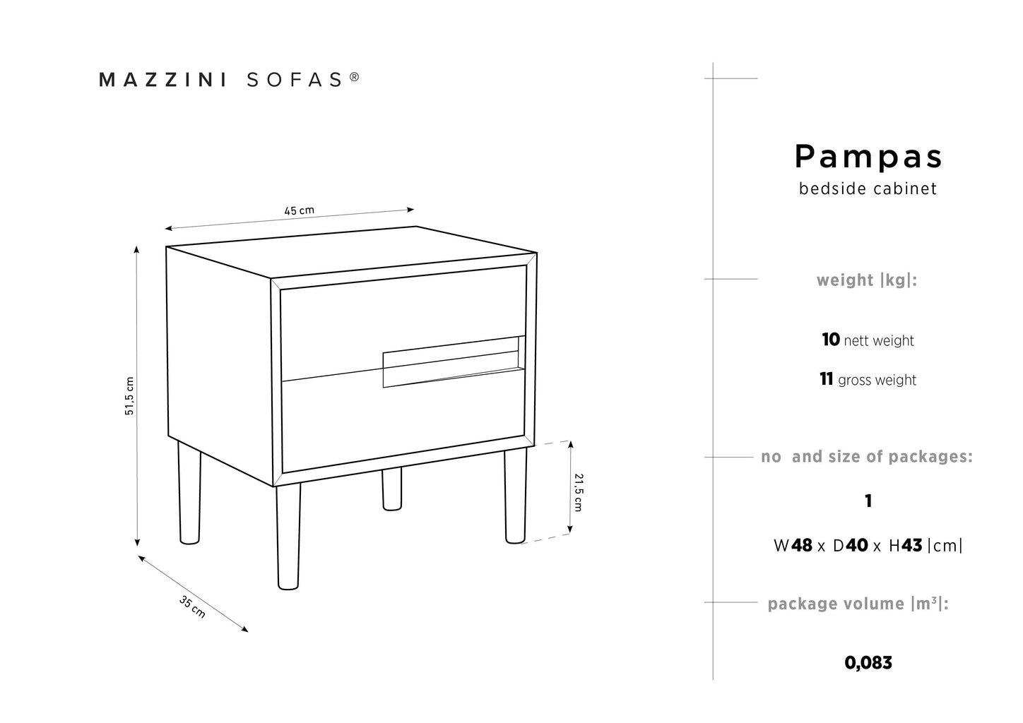 Yöpöytä Mazzini Sofas Pampa, musta/valkoinen hinta ja tiedot | Yöpöydät | hobbyhall.fi