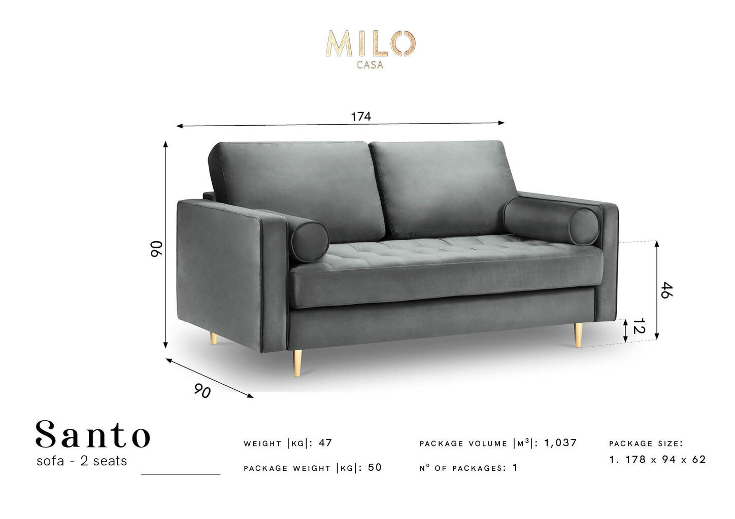 Kahden istuttava sohva Milo Casa Santo, vaaleanvihreä/kulta hinta ja tiedot | Sohvat ja vuodesohvat | hobbyhall.fi