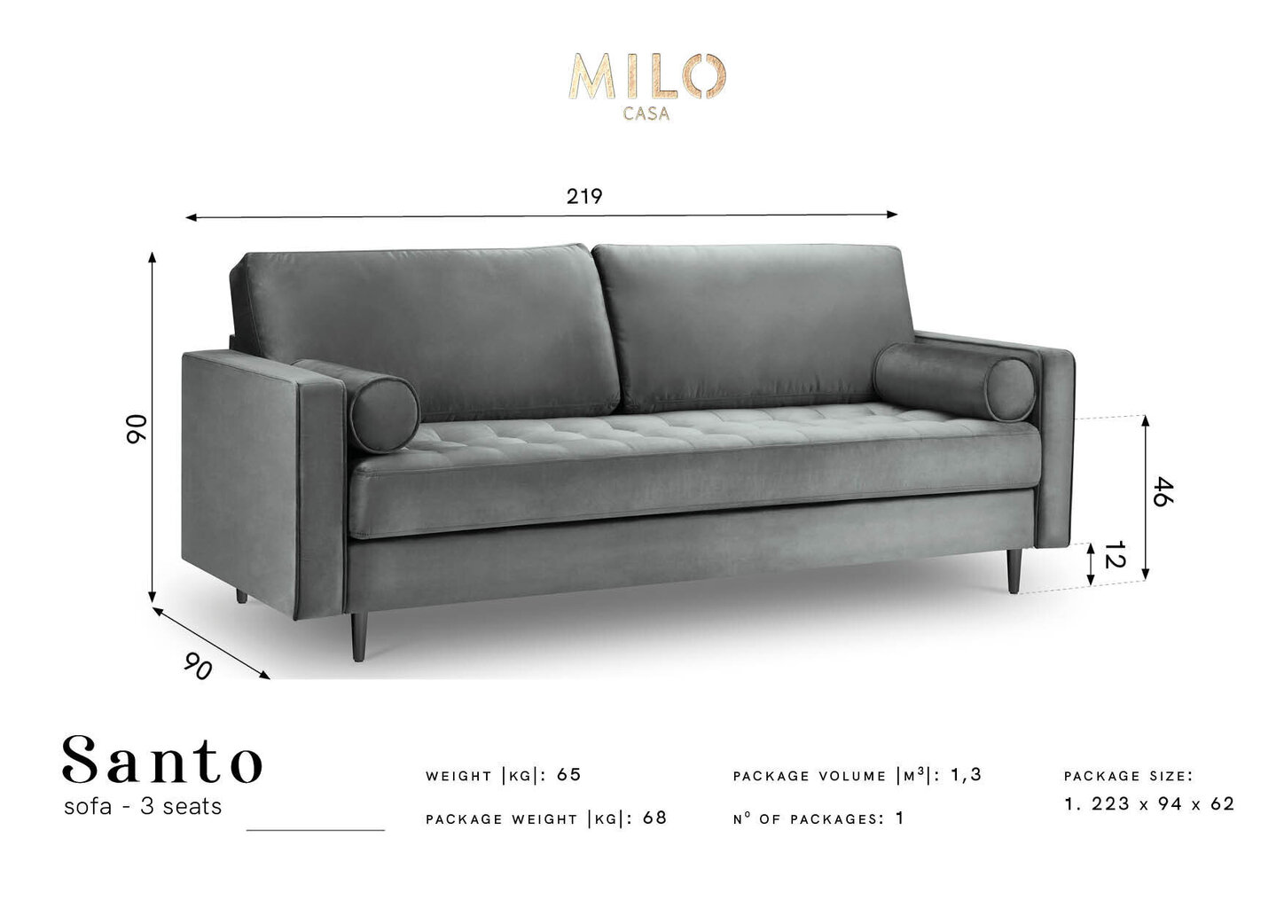 Kolmen istuttava sohva Milo Casa Santo, vaaleanvihreä hinta ja tiedot | Sohvat ja vuodesohvat | hobbyhall.fi