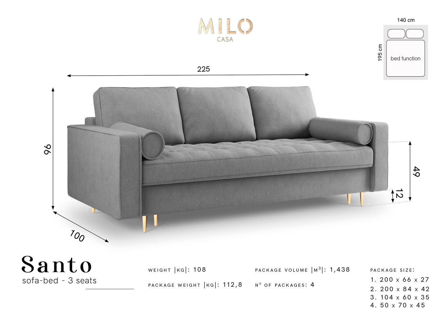 Kolmen istuttava sohva Milo Casa Santo 1, vaalea beige/kulta hinta ja tiedot | Sohvat ja vuodesohvat | hobbyhall.fi