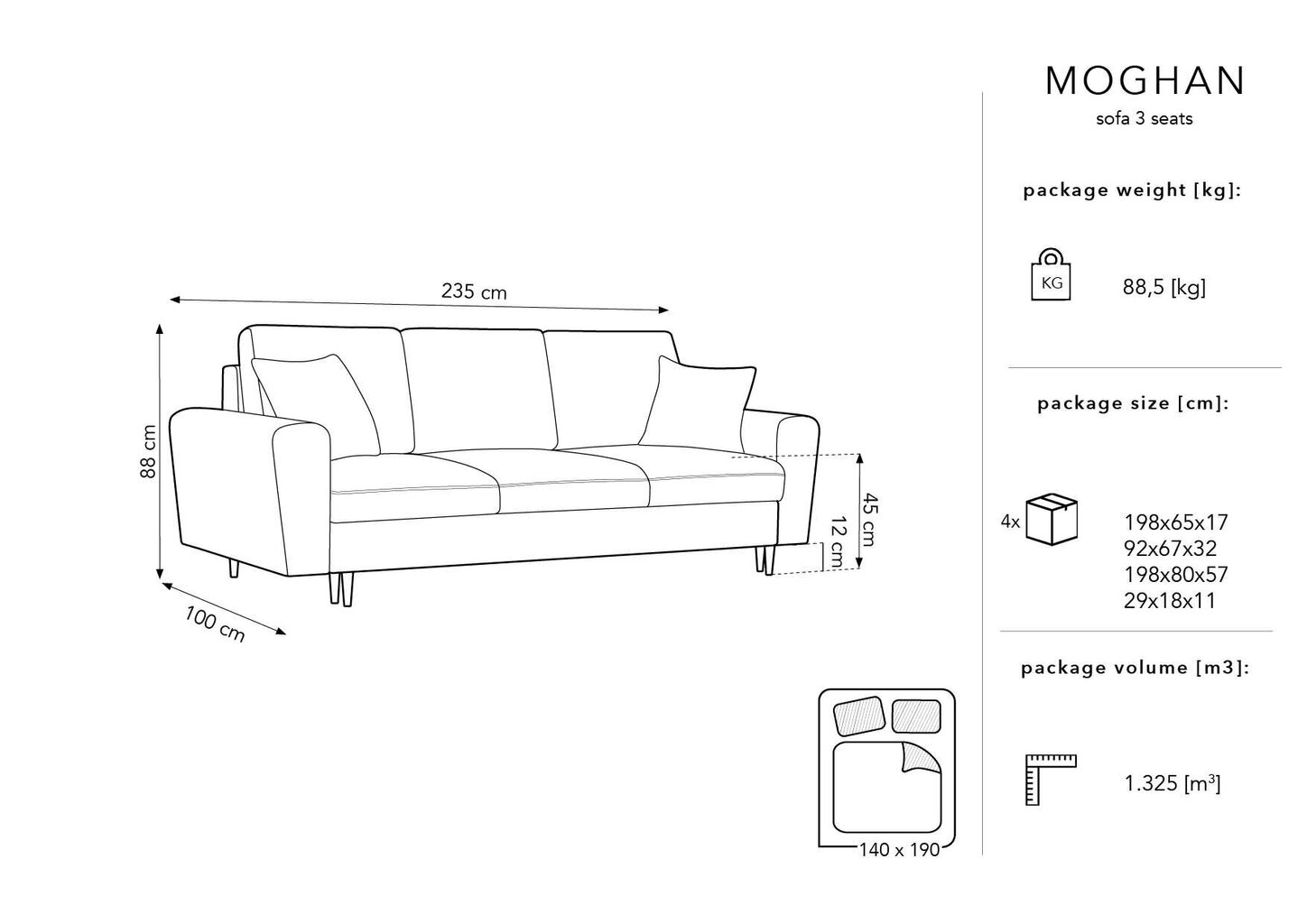 Sohva Micadoni Home Moghan 3S, väri musta/beige hinta ja tiedot | Sohvat ja vuodesohvat | hobbyhall.fi