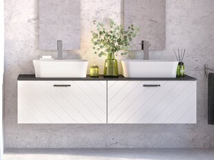 Besco Floo 160 kylpyhuonekaappi ohuella mustan värisellä työtasolla, valkoinen/musta hinta ja tiedot | Kylpyhuonekaapit | hobbyhall.fi