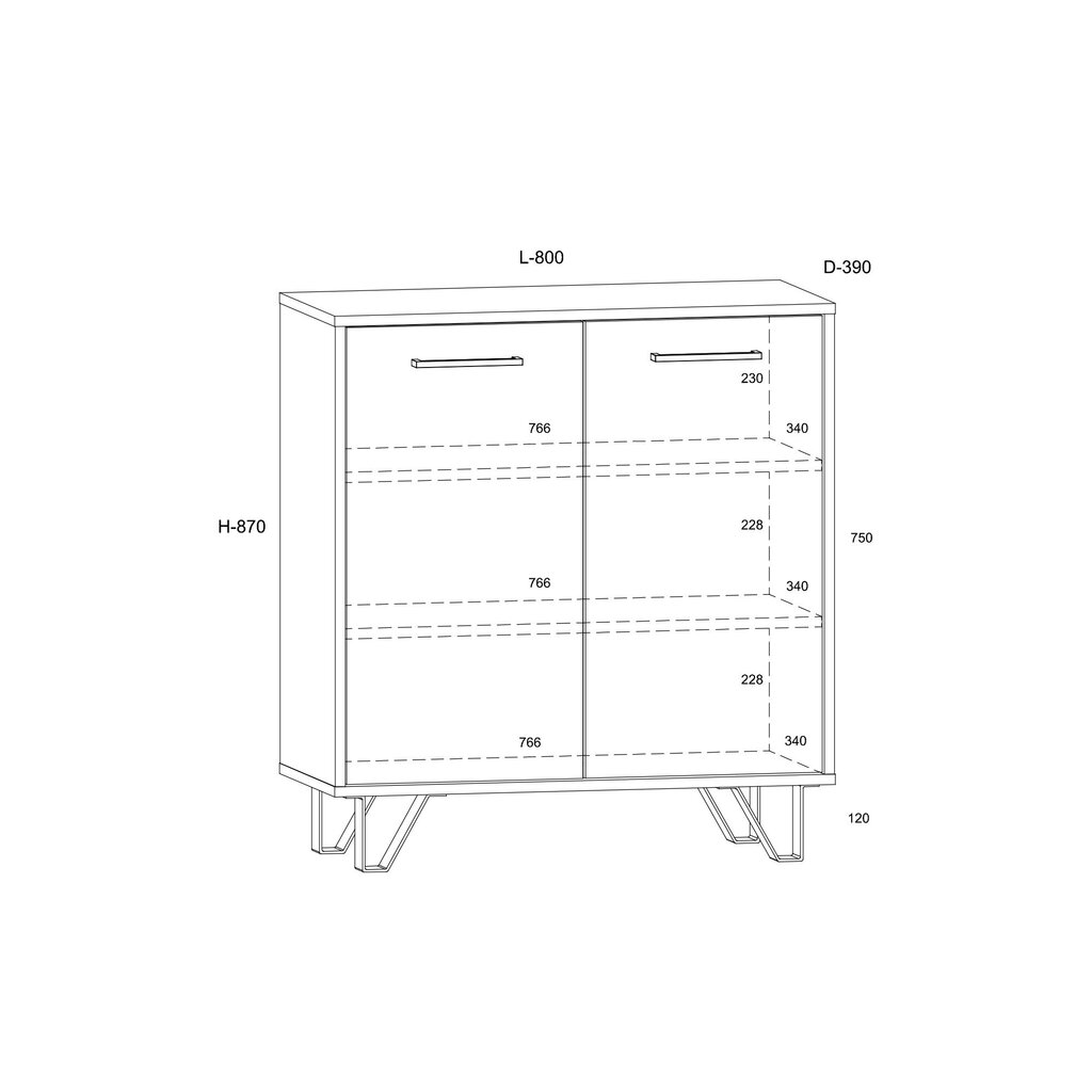 Lipasto Boss - BOS-02 - 2D, valkoinen/musta kiiltävä hinta ja tiedot | Lipastot | hobbyhall.fi