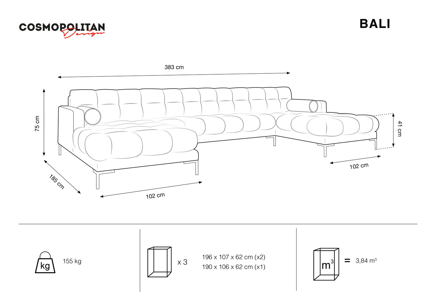 Cosmopolitan Design Bali 7S-V pehmeä kulmasohva, beige/kulta hinta ja tiedot | Kulmasohvat ja divaanisohvat | hobbyhall.fi