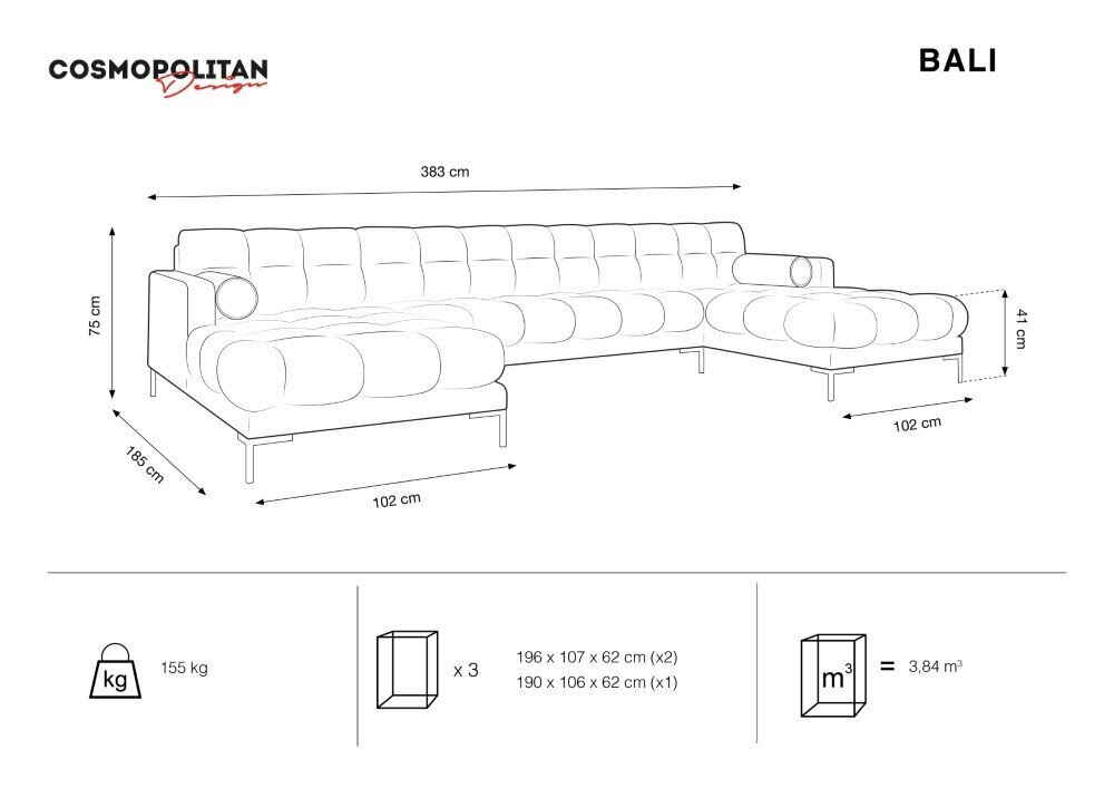 Pehmeä kulmasohva Cosmopolitan Design Bali 7S-V, beige/musta hinta ja tiedot | Kulmasohvat ja divaanisohvat | hobbyhall.fi