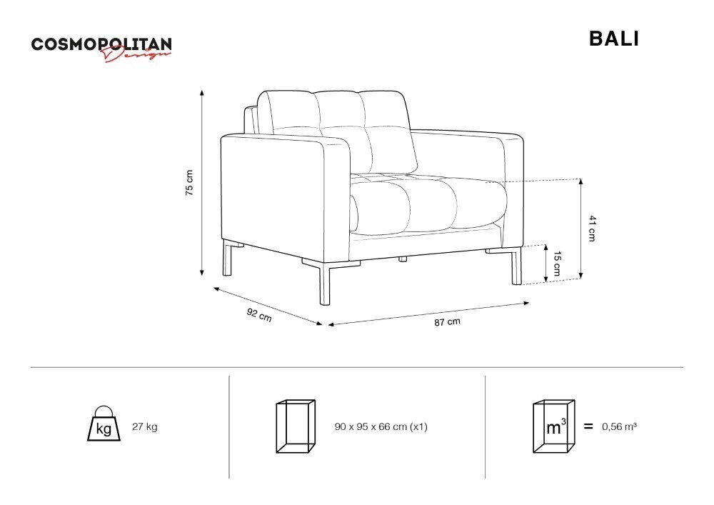 Nojatuoli Cosmopolitan Design Bali 1S-V, keltainen/kulta hinta ja tiedot | Nojatuolit | hobbyhall.fi