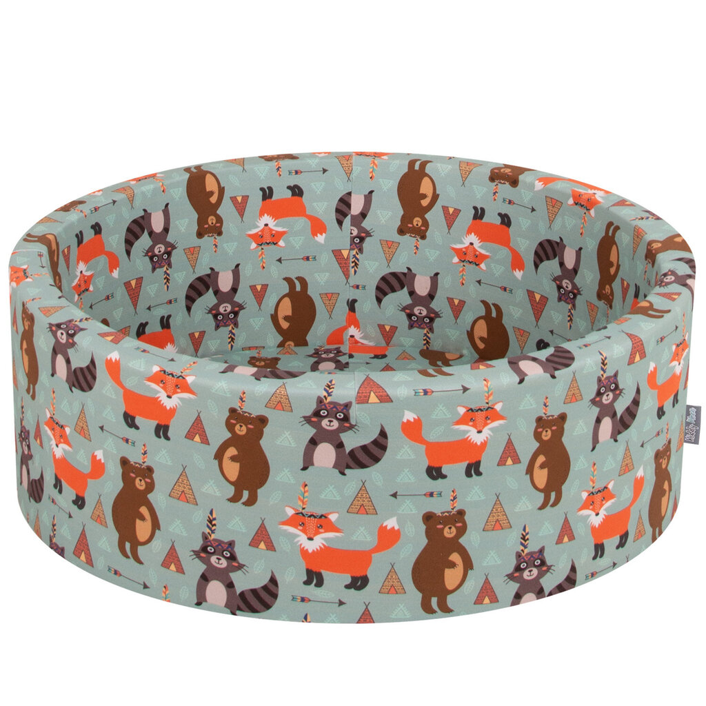 KiddyMoon Pyöreä palloallas 90X30cm/200 palloa ∅ 7Cm , Foxes-Green:pastellivihreä/Pastelli Beige/Pastelli Blue hinta ja tiedot | Vauvan lelut | hobbyhall.fi