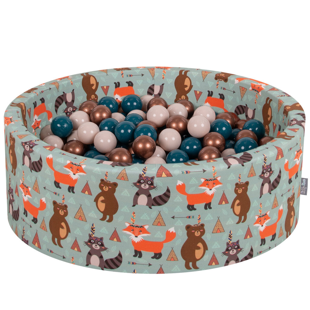 KiddyMoon Pyöreä palloallas 90X30cm/300 palloa ∅ 7Cm, Foxes-Green: Tumman turkoosi / pastelli Beige / kupari punainen hinta ja tiedot | Vauvan lelut | hobbyhall.fi