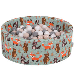 KiddyMoon Pyöreä palloallas 90X30cm/300 palloa ∅ 7Cm , Foxes Green: Pastelli Beige/Harmaa/Valkoinen hinta ja tiedot | Vauvan lelut | hobbyhall.fi