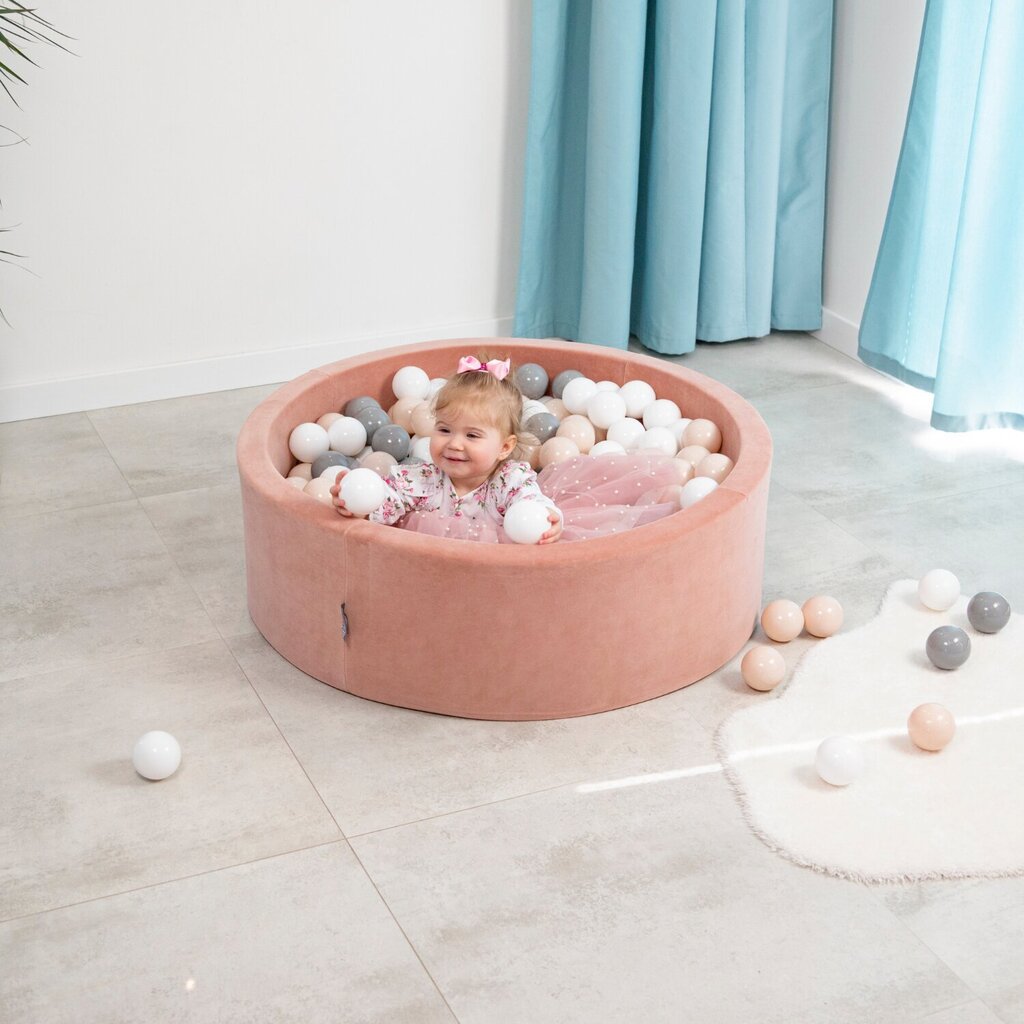 KiddyMoon pehmeä pallomeri pyöreä 90X30cm/300 palloa, Agave vihreä: pastelli beige / pastelli sininen / pastelli keltainen / mi hinta ja tiedot | Vauvan lelut | hobbyhall.fi