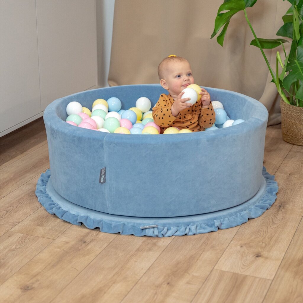 KiddyMoon pehmeä pallomeri pyöreä 90X30cm/300 pallot, Blueberry Blue: Pearl / harmaa / läpinäkyvä / vaal.sin / minttu hinta ja tiedot | Vauvan lelut | hobbyhall.fi