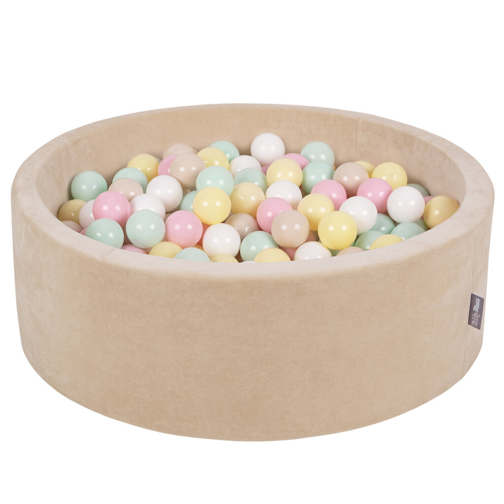 KiddyMoon Pehmeä pallomeri pyöreä 90X30cm/300 palloa, hiekanbeige: pastellibeige/pastellinkeltainen/valkoinen/minttu/vaaleanpun hinta ja tiedot | Vauvan lelut | hobbyhall.fi