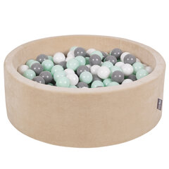 KiddyMoon pehmeä pallomeri pyöreä 90X30cm/300 palloa, hiekanbeige: valkoinen/harmaa/mintti hinta ja tiedot | Vauvan lelut | hobbyhall.fi