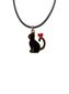 Musta kissan charm kaulakoru, jossa punottu musta nahkanauha, säädettävä pituus hinta ja tiedot | Kaulakorut | hobbyhall.fi
