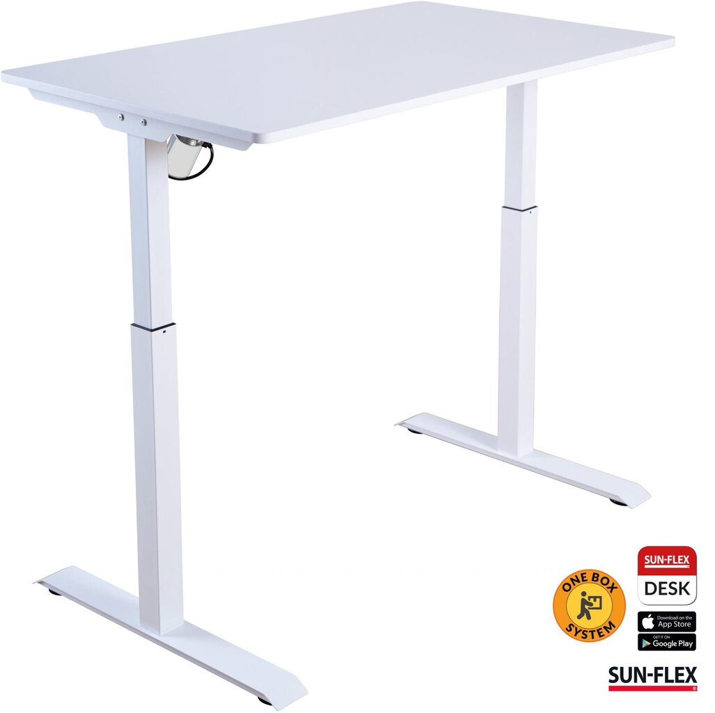 Korkeussäädettävä työpöytä SUN-FLEX®EASYDESK ELITE, sähköinen, yksimoottorinen, valkoinen runko, 120x60 cm valkoinen pöytälevy hinta ja tiedot | Tietokonepöydät ja työpöydät | hobbyhall.fi