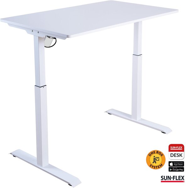 Korkeussäädettävä työpöytä SUN-FLEX®EASYDESK ELITE, sähköinen, yksimoottorinen, valkoinen runko, 120x60 cm valkoinen pöytälevy