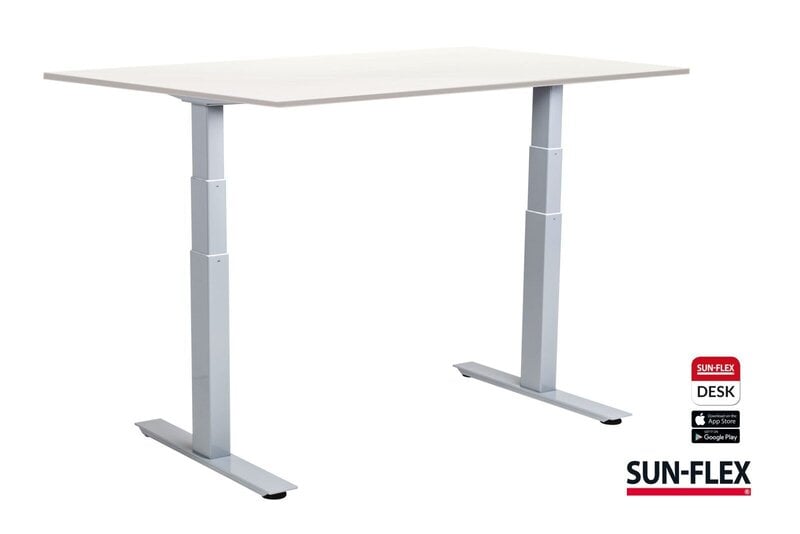 Korkeussäädettävä työpöytä SUN-FLEX®EASYDESK ADAPT, sähkö, kaksi moottoria, valkoinen runko, 140x80 cm, valkoinen pöytälevy