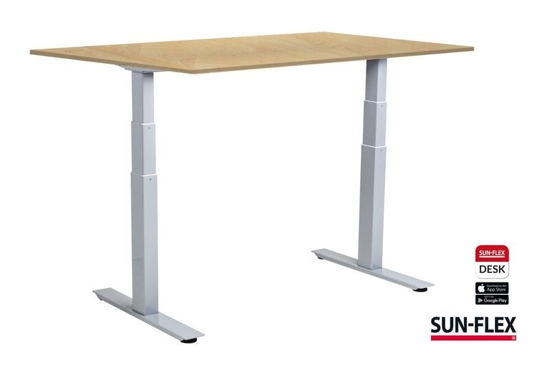 Korkeussäädettävä työpöytä SUN-FLEX®EASYDESK ADAPT, sähkö, kaksi moottoria, valkoinen runko, 140x80 cm, koivuinen pöytälevy