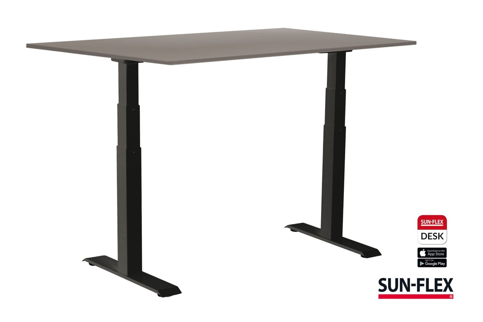 Korkeussäädettävä työpöytä SUN-FLEX®EASYDESK ADAPT, sähkö, kaksi moottoria, musta runko, 140x80 cm, harmaa pöytälevy hinta ja tiedot | Tietokonepöydät ja työpöydät | hobbyhall.fi