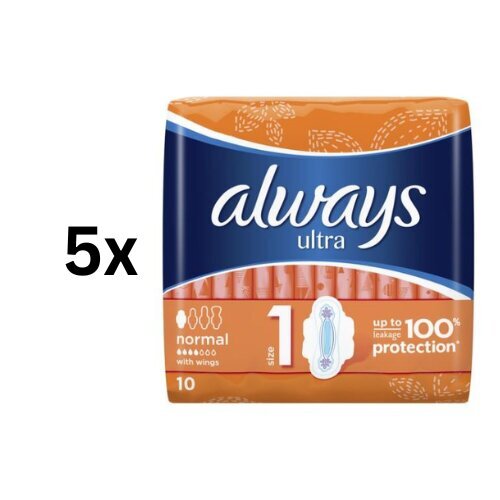 Terveyssiteet Always Ultra Normal Plus, 10 kpl. paketti 5 kpl. hinta ja tiedot | Tamponit ja terveyssiteet | hobbyhall.fi